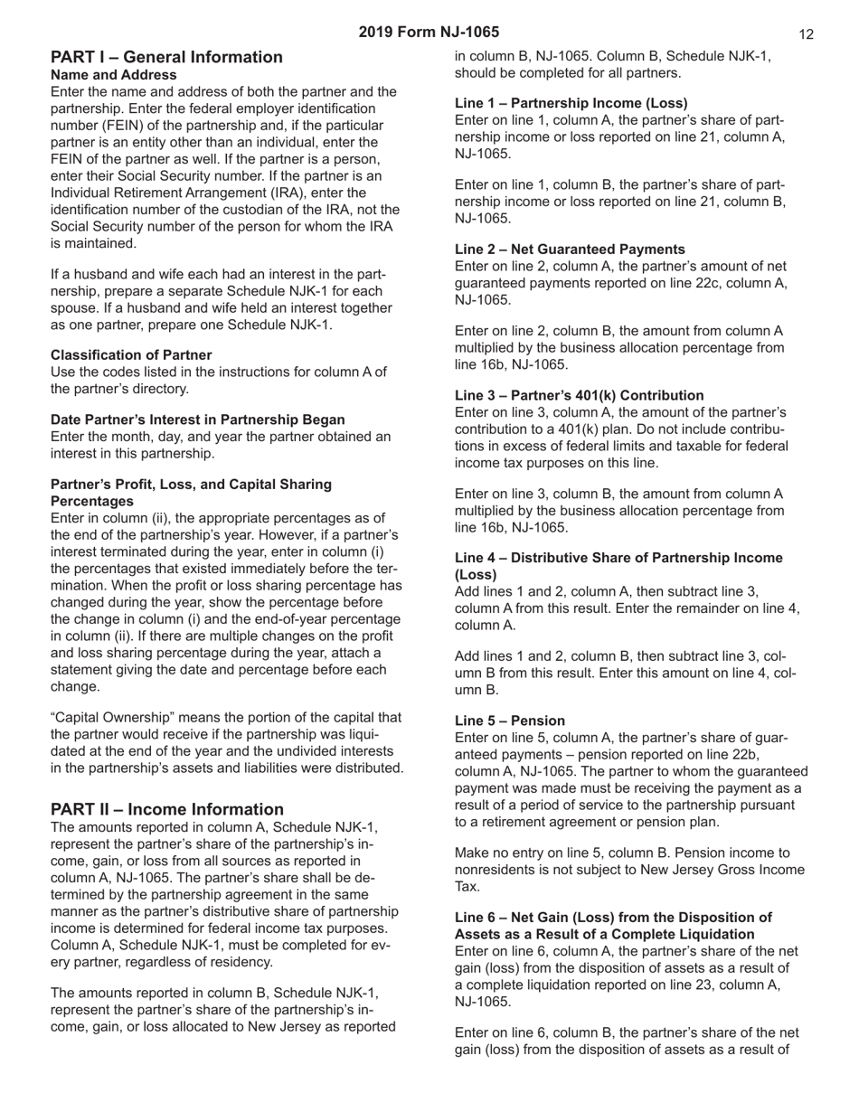 Instructions for Form NJ-1065 Schedule NJK-1 Partners Share of Income - New Jersey, Page 12