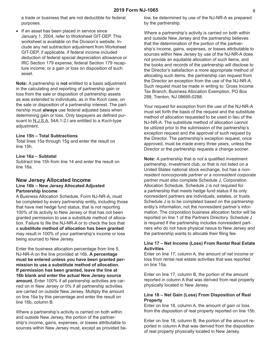 Download Instructions for Form NJ1065 Schedule NJK1 Partner's Share