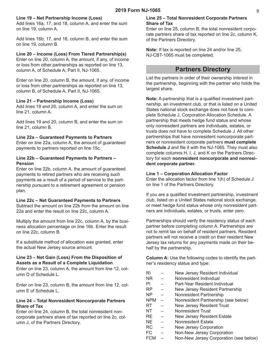 Instructions for Form NJ-1065 Schedule NJK-1 Partners Share of Income - New Jersey, Page 9