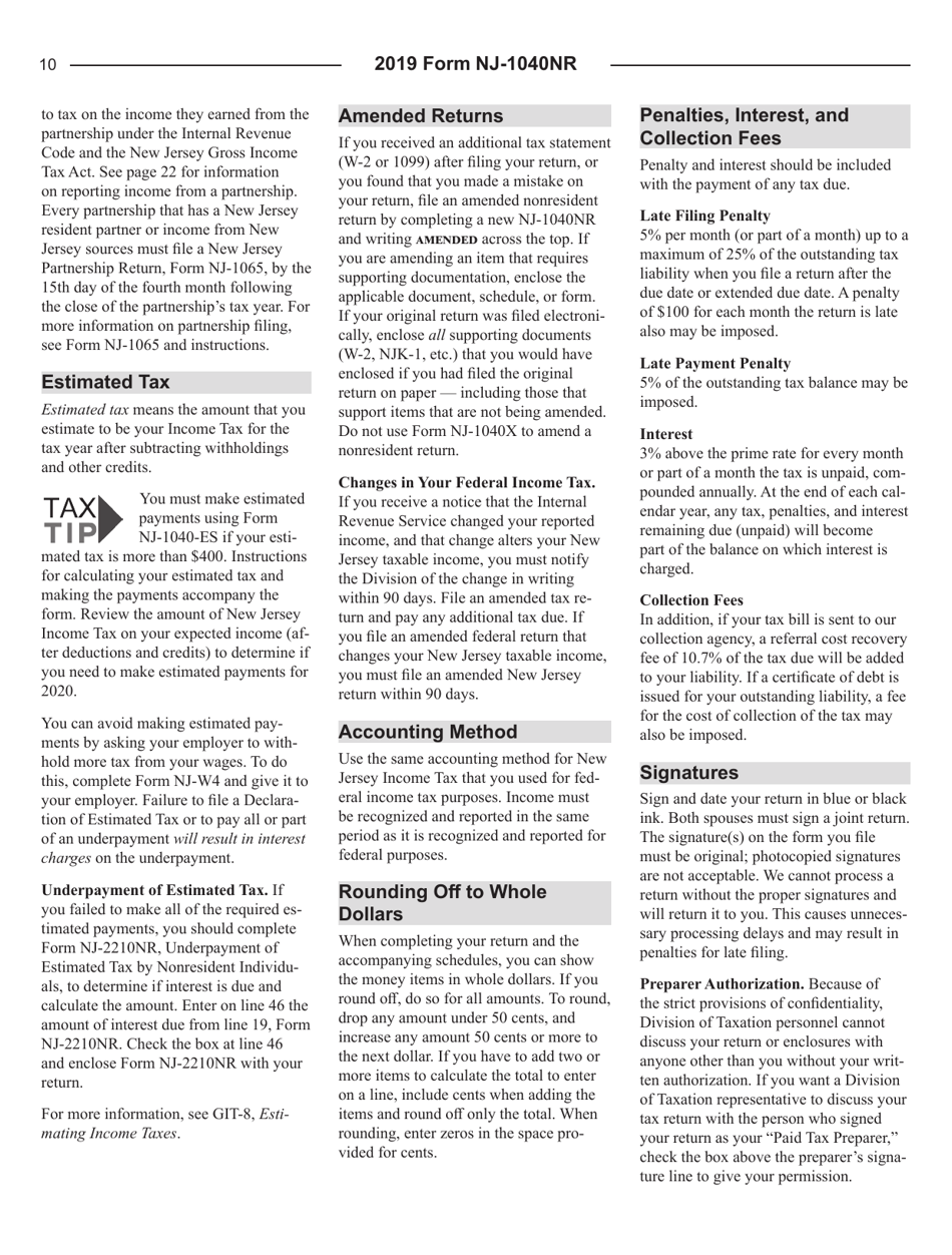 Instructions for Form NJ-1040NR New Jersey Income Tax Nonresident Return - New Jersey, Page 10