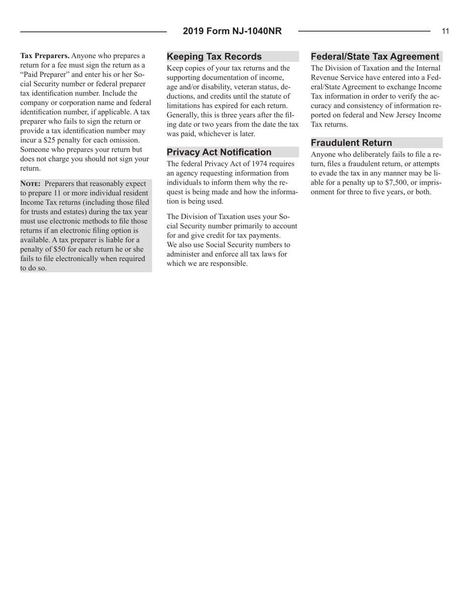 Instructions for Form NJ-1040NR New Jersey Income Tax Nonresident Return - New Jersey, Page 11