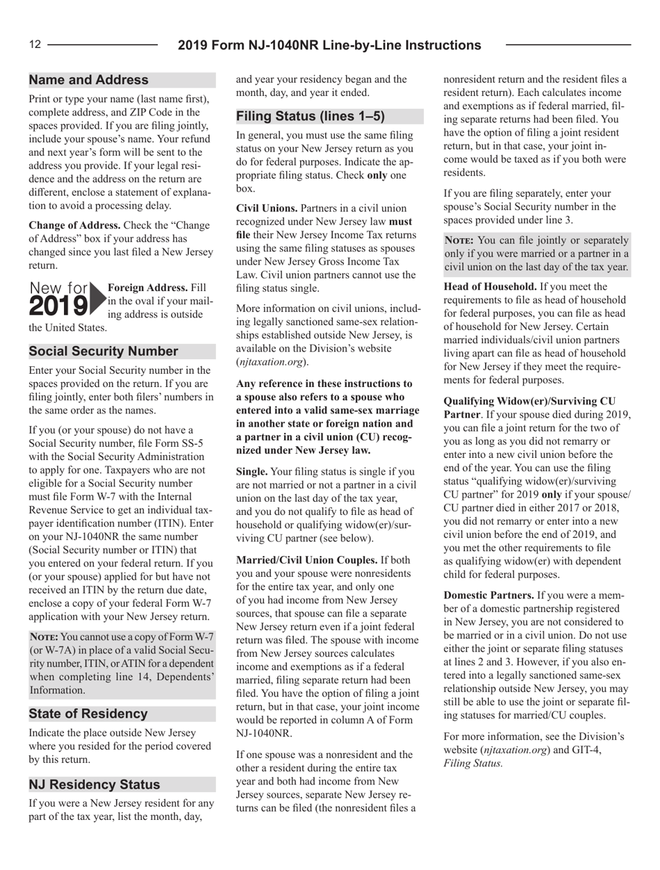 Instructions for Form NJ-1040NR New Jersey Income Tax Nonresident Return - New Jersey, Page 12