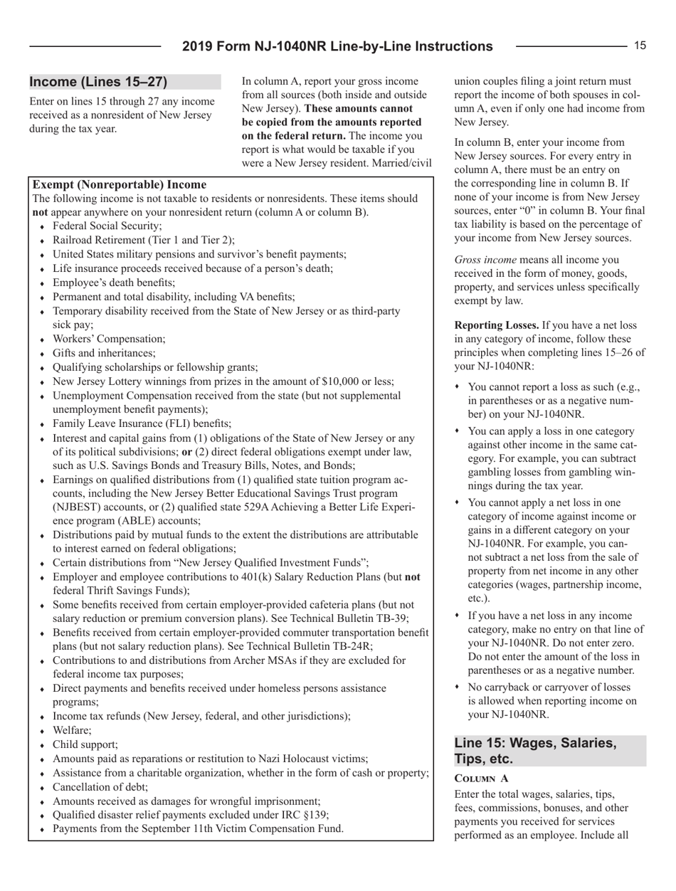 Instructions for Form NJ-1040NR New Jersey Income Tax Nonresident Return - New Jersey, Page 15