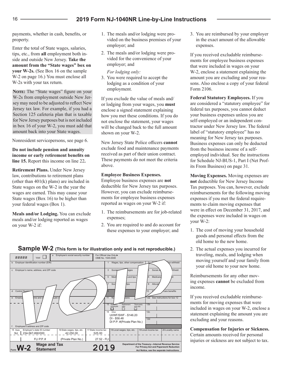 Instructions for Form NJ-1040NR New Jersey Income Tax Nonresident Return - New Jersey, Page 16