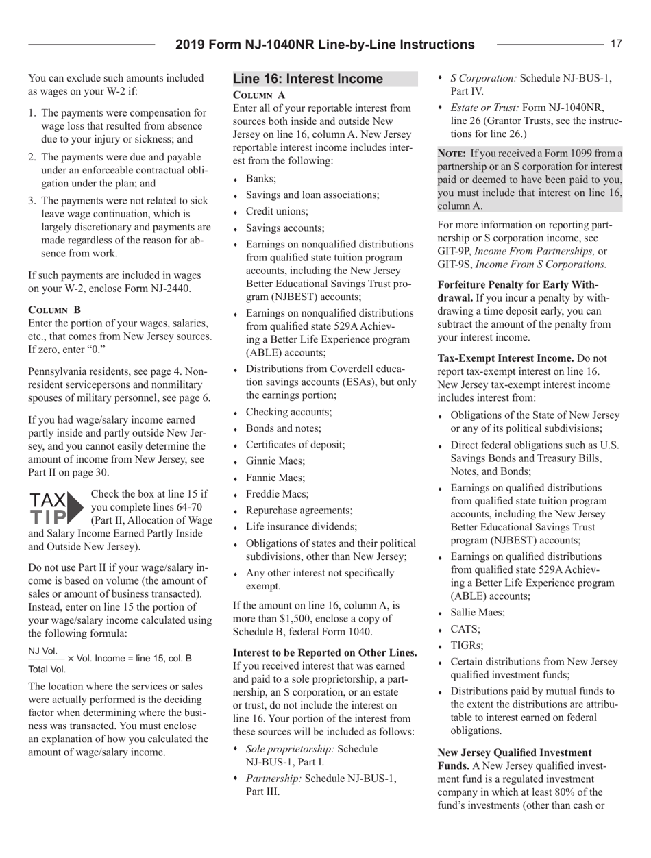 Instructions for Form NJ-1040NR New Jersey Income Tax Nonresident Return - New Jersey, Page 17