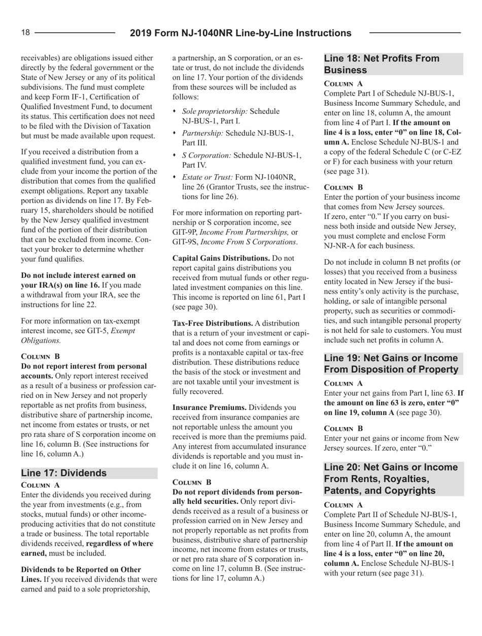 Instructions for Form NJ-1040NR New Jersey Income Tax Nonresident Return - New Jersey, Page 18