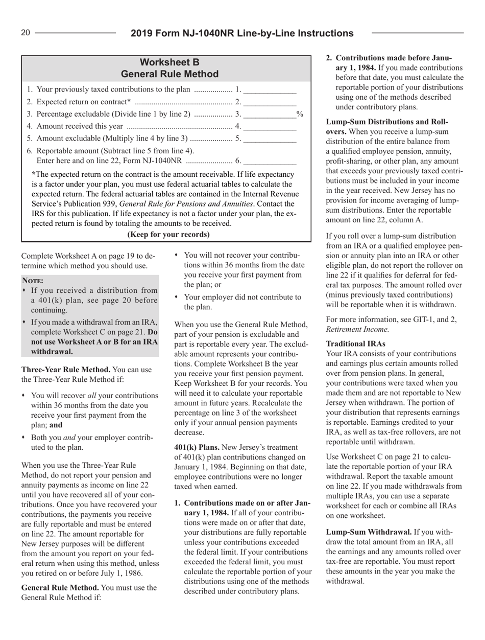 Instructions for Form NJ-1040NR New Jersey Income Tax Nonresident Return - New Jersey, Page 20