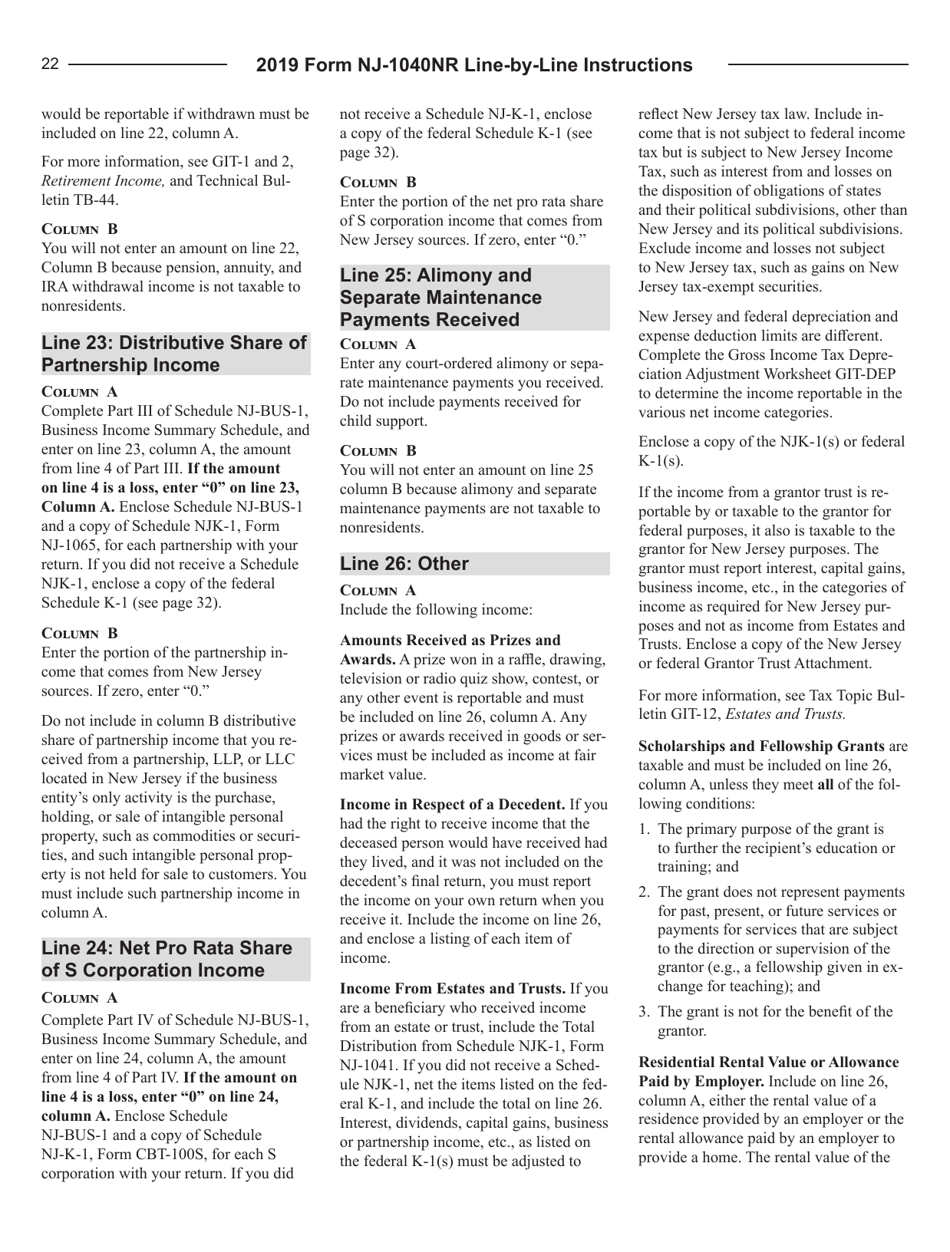 Instructions for Form NJ-1040NR New Jersey Income Tax Nonresident Return - New Jersey, Page 22