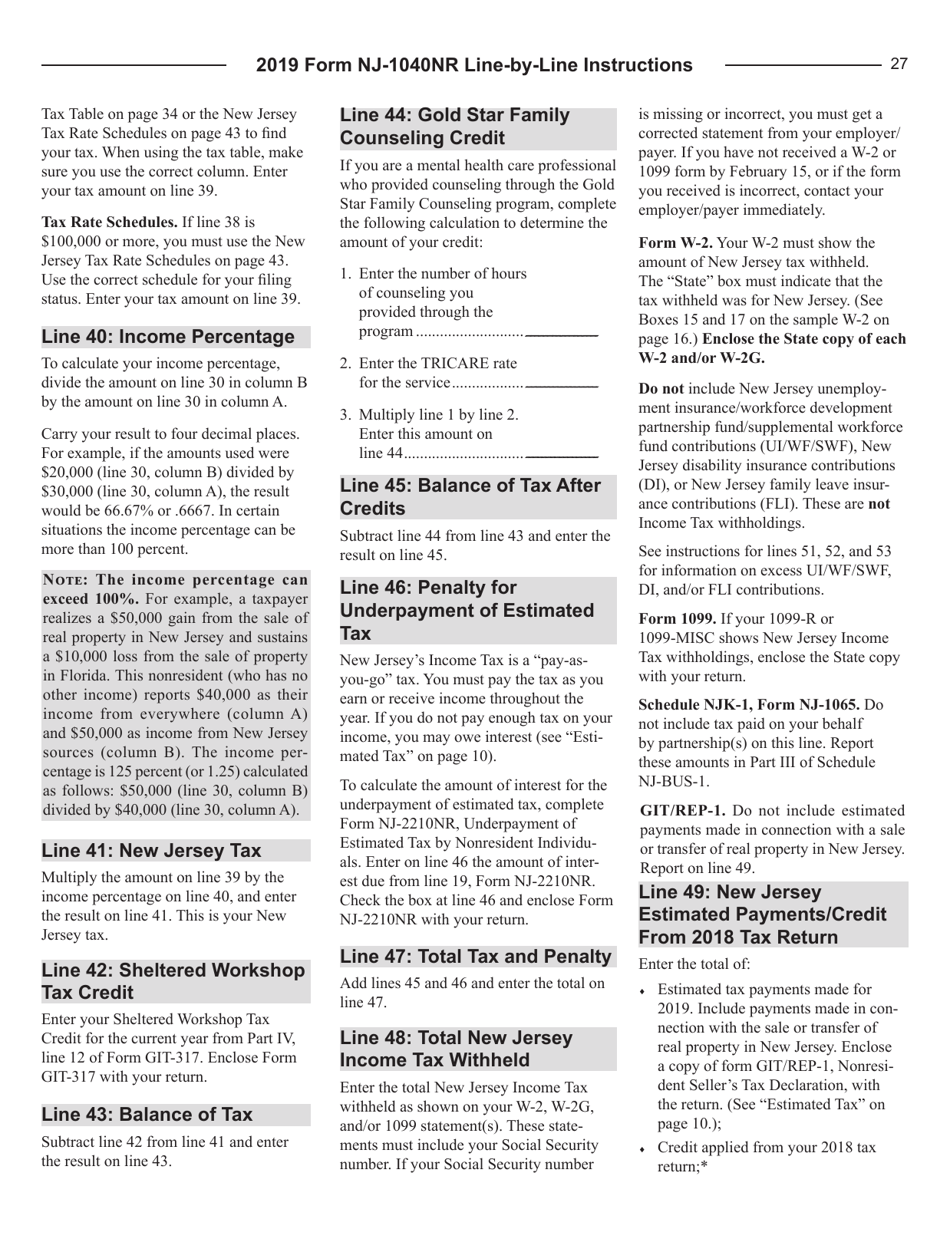Instructions for Form NJ-1040NR New Jersey Income Tax Nonresident Return - New Jersey, Page 27