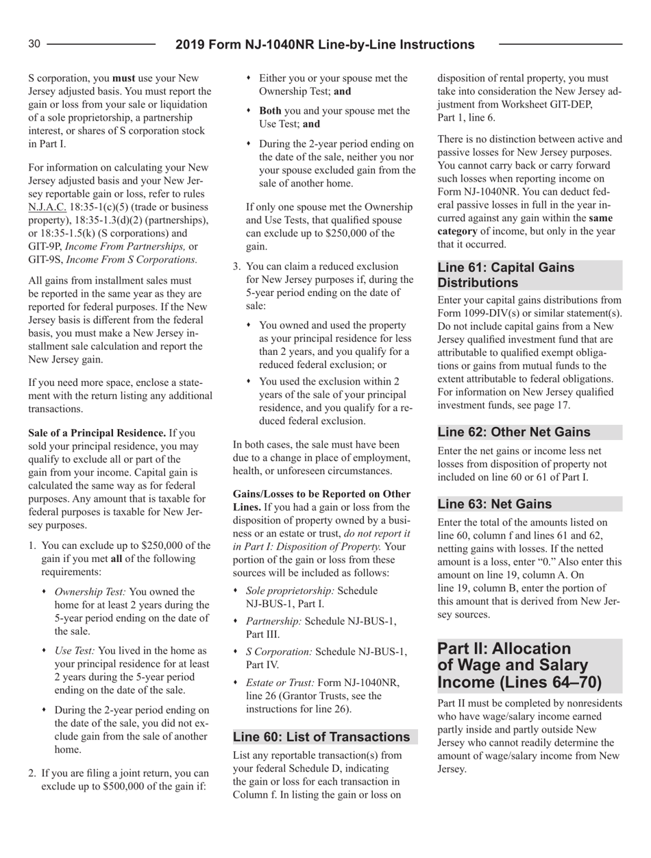Instructions for Form NJ-1040NR New Jersey Income Tax Nonresident Return - New Jersey, Page 30