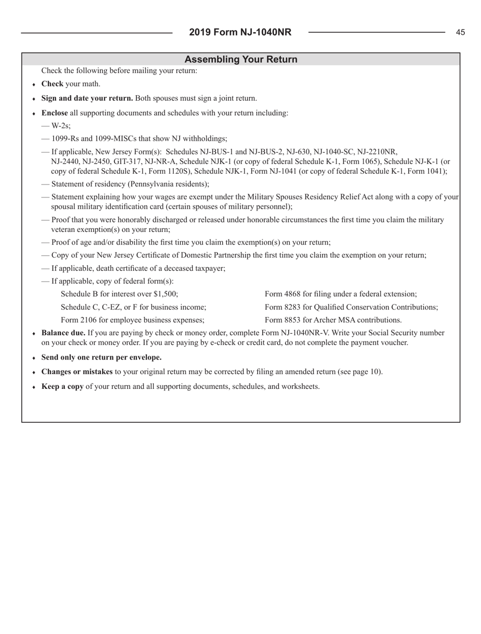Instructions for Form NJ-1040NR New Jersey Income Tax Nonresident Return - New Jersey, Page 45