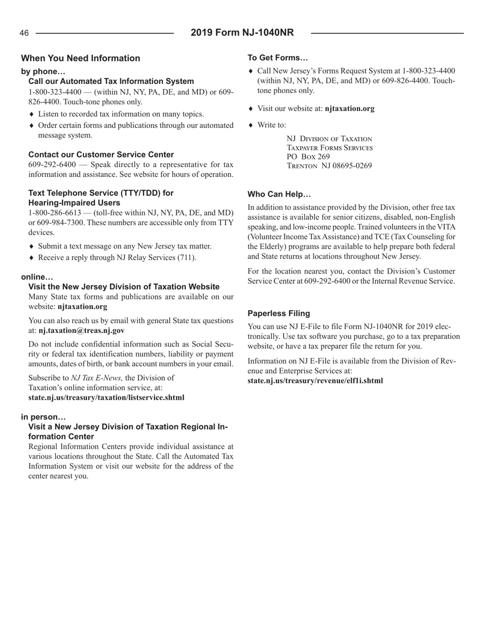 Instructions for Form NJ-1040NR New Jersey Income Tax Nonresident Return - New Jersey, Page 46