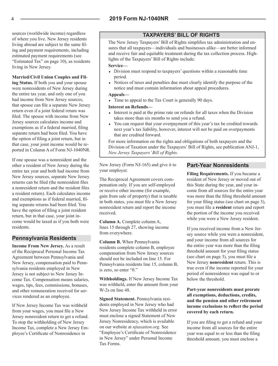 Instructions for Form NJ-1040NR New Jersey Income Tax Nonresident Return - New Jersey, Page 4