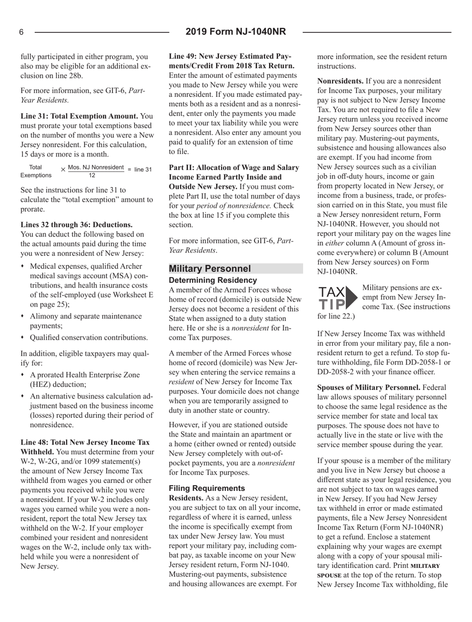 Instructions for Form NJ-1040NR New Jersey Income Tax Nonresident Return - New Jersey, Page 6