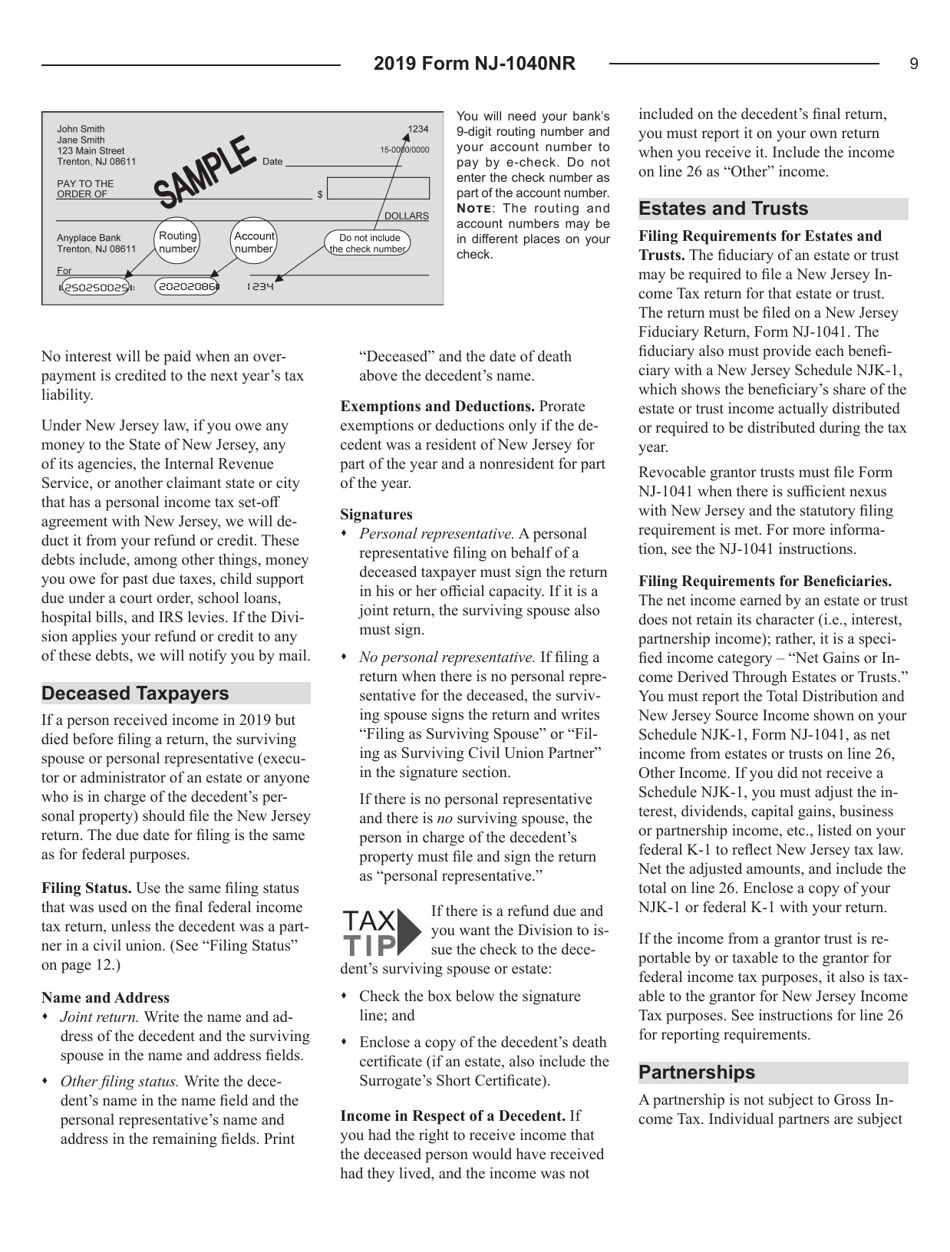 Instructions for Form NJ-1040NR New Jersey Income Tax Nonresident Return - New Jersey, Page 9