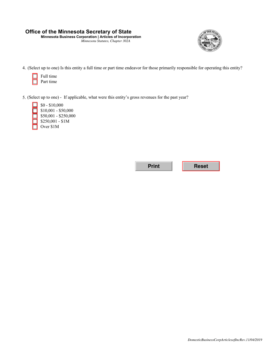 Minnesota Business Corporation Articles of Incorporation - Minnesota, Page 3