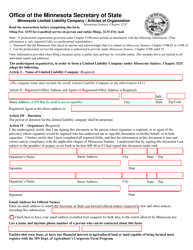 Minnesota Limited Liability Company Articles of Organization - Minnesota