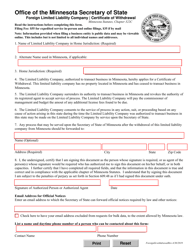Document preview: Foreign Limited Liability Company Certificate of Withdrawal - Minnesota