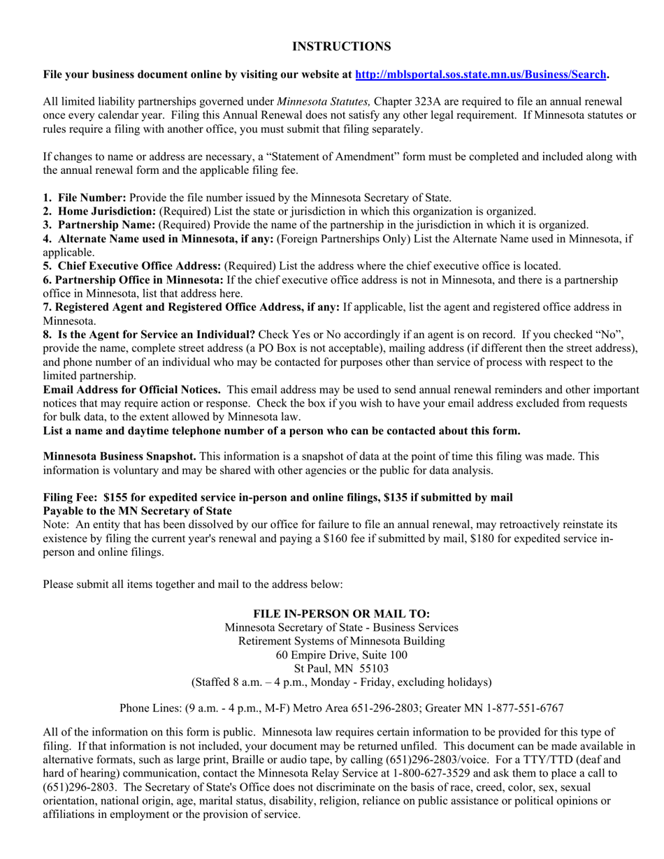 Limited Liability Partnership Annual Renewal - Minnesota, Page 4