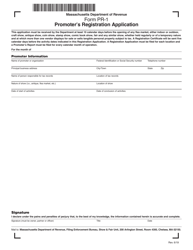 Form PR-1 &quot;Promoter's Registration Application&quot; - Massachusetts