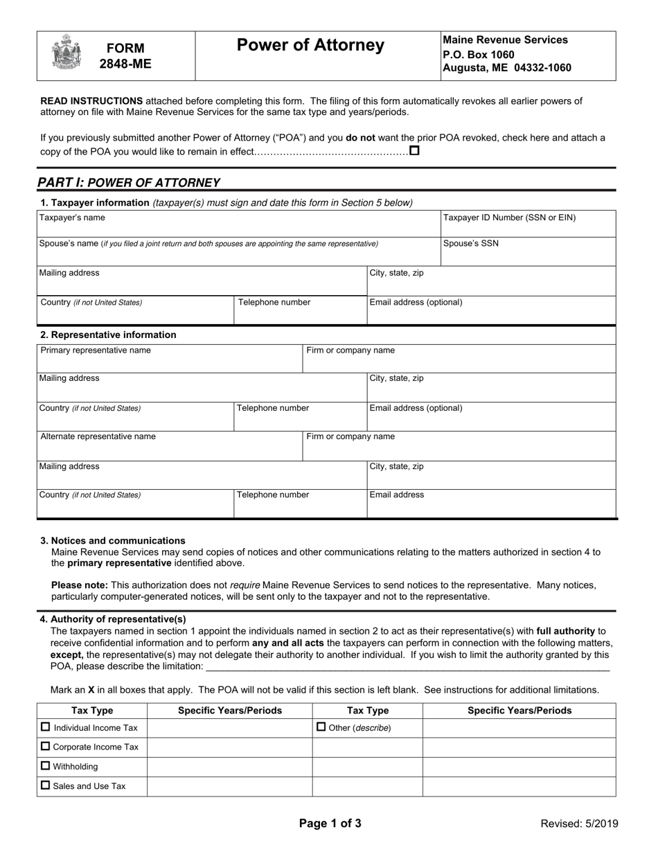 Form 2848-ME Power of Attorney - Maine, Page 1