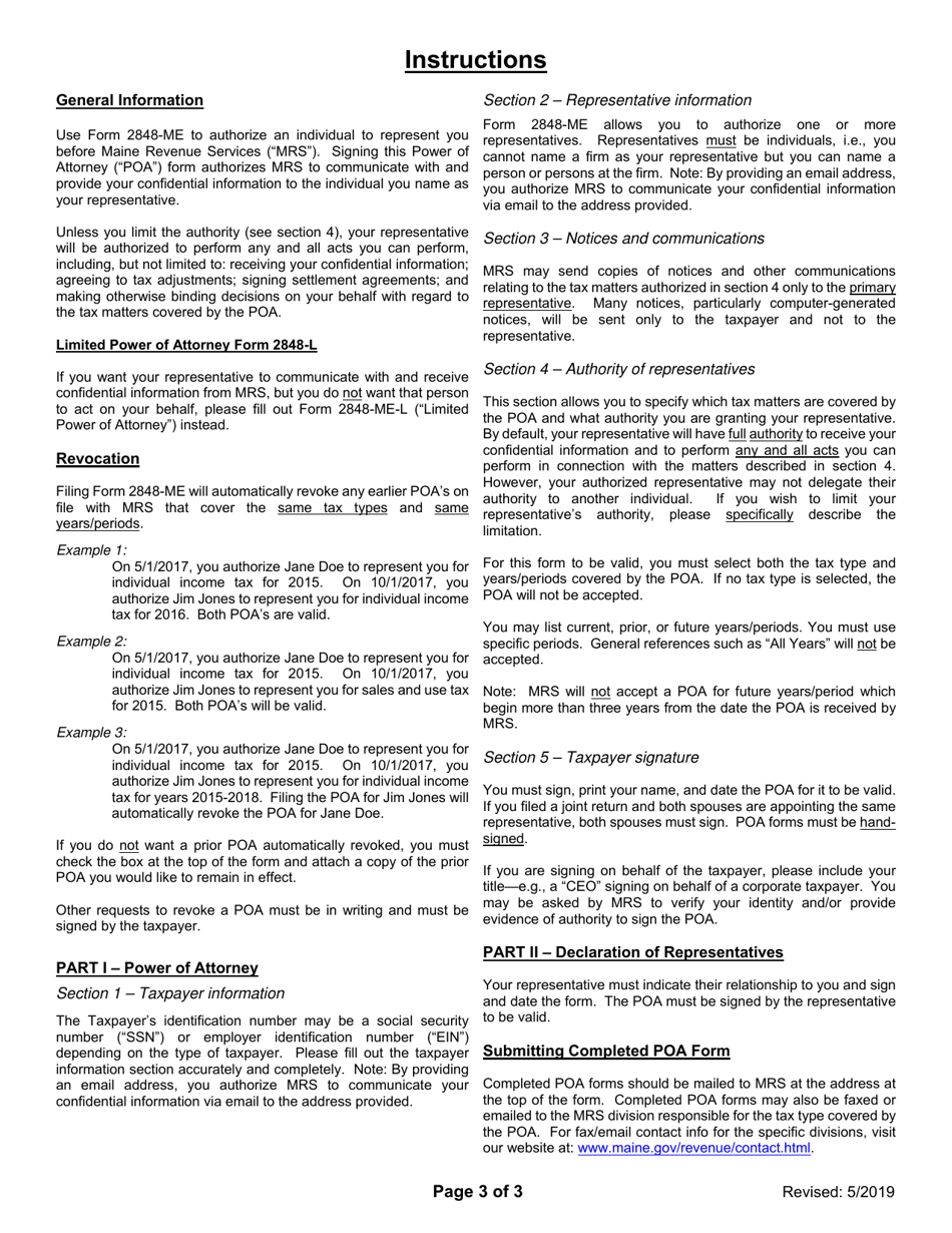 Form 2848-ME Power of Attorney - Maine, Page 3