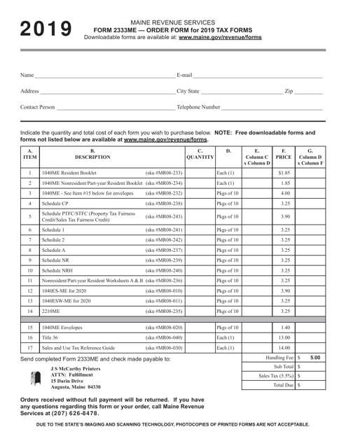Order Form for 2019 Tax Forms - Maine Download Pdf