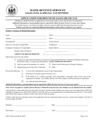 Form APP-153 Application for Refund of Sales or Use Tax - Maine