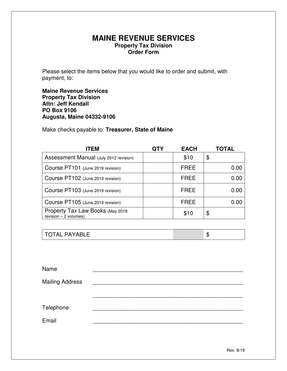 Order Form - Maine, Page 1