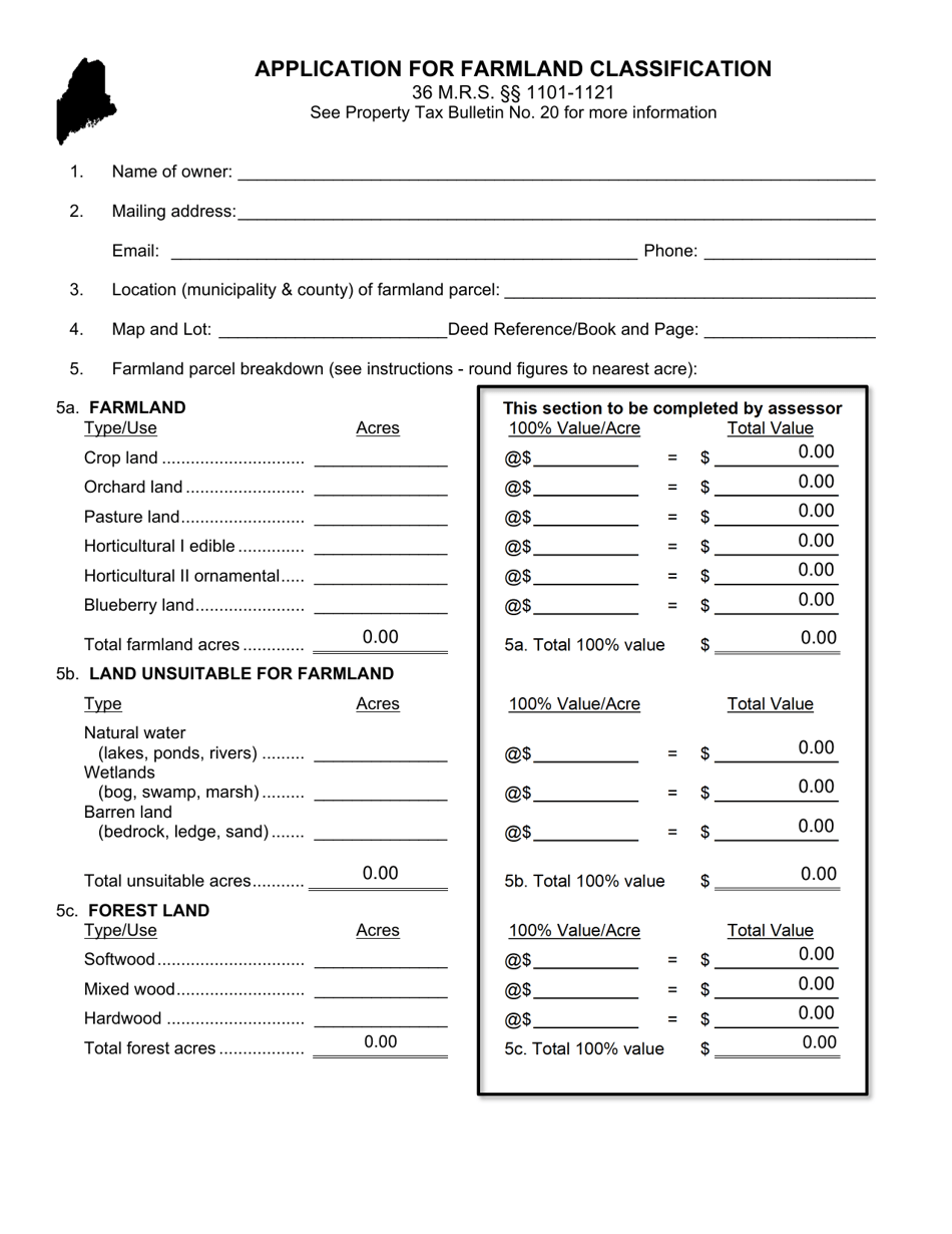 Application for Farmland Classification - Maine, Page 1