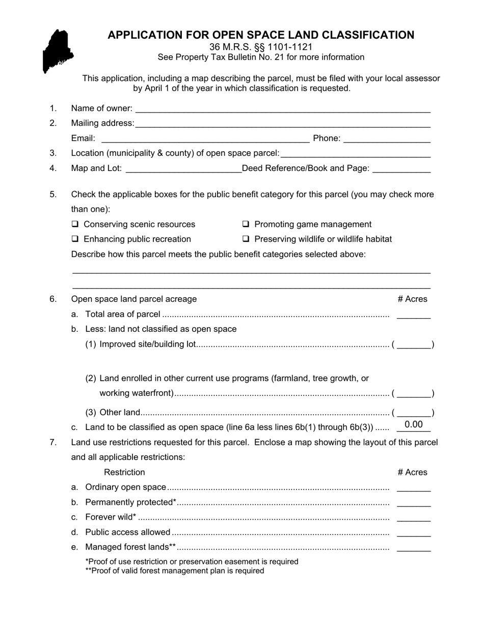 Application for Open Space Land Classification - Maine, Page 1