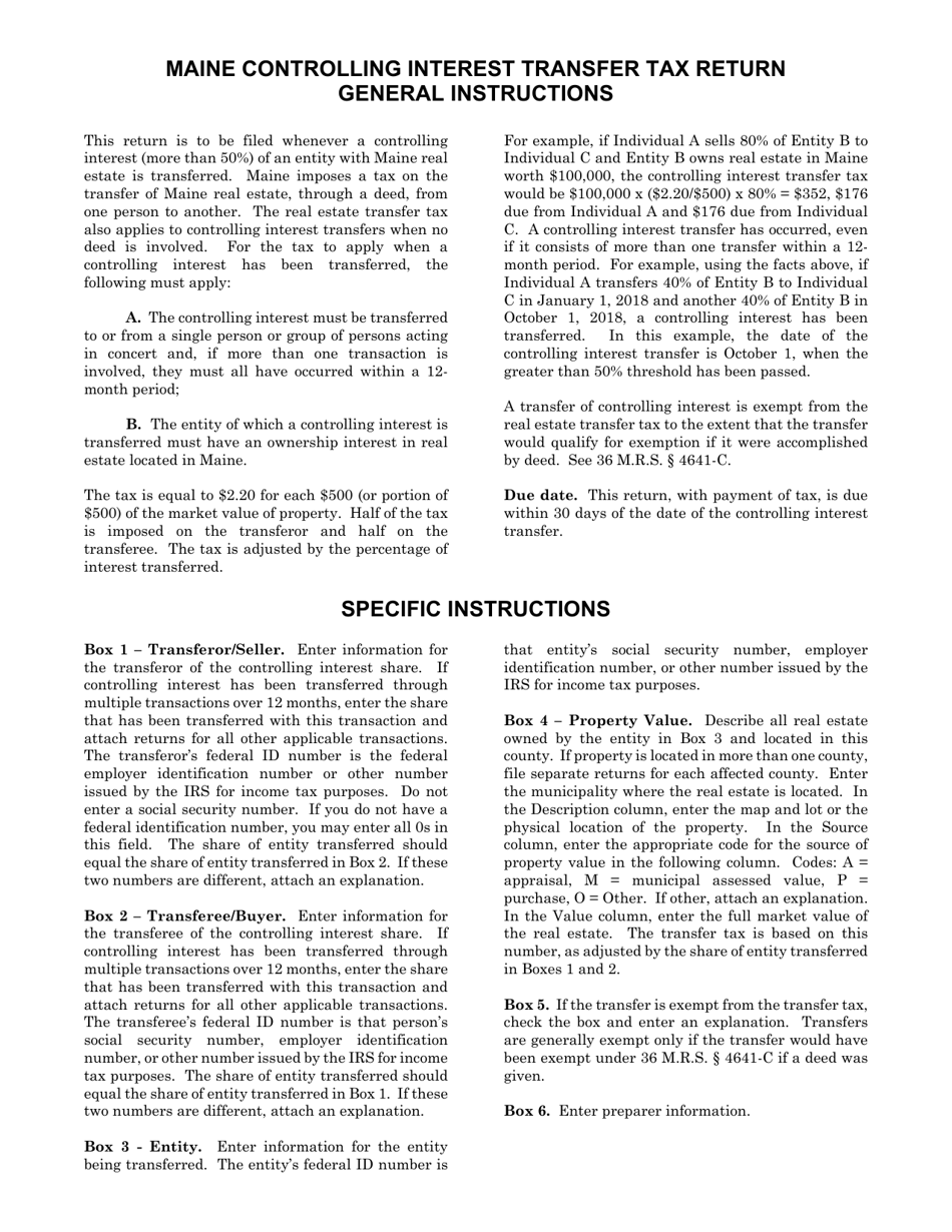 Controlling Interest Transfer Tax Return / Declaration of Value - Maine, Page 2