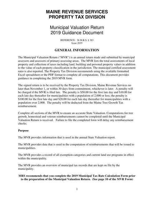 Instructions for Municipal Valuation Return - Maine Download Pdf