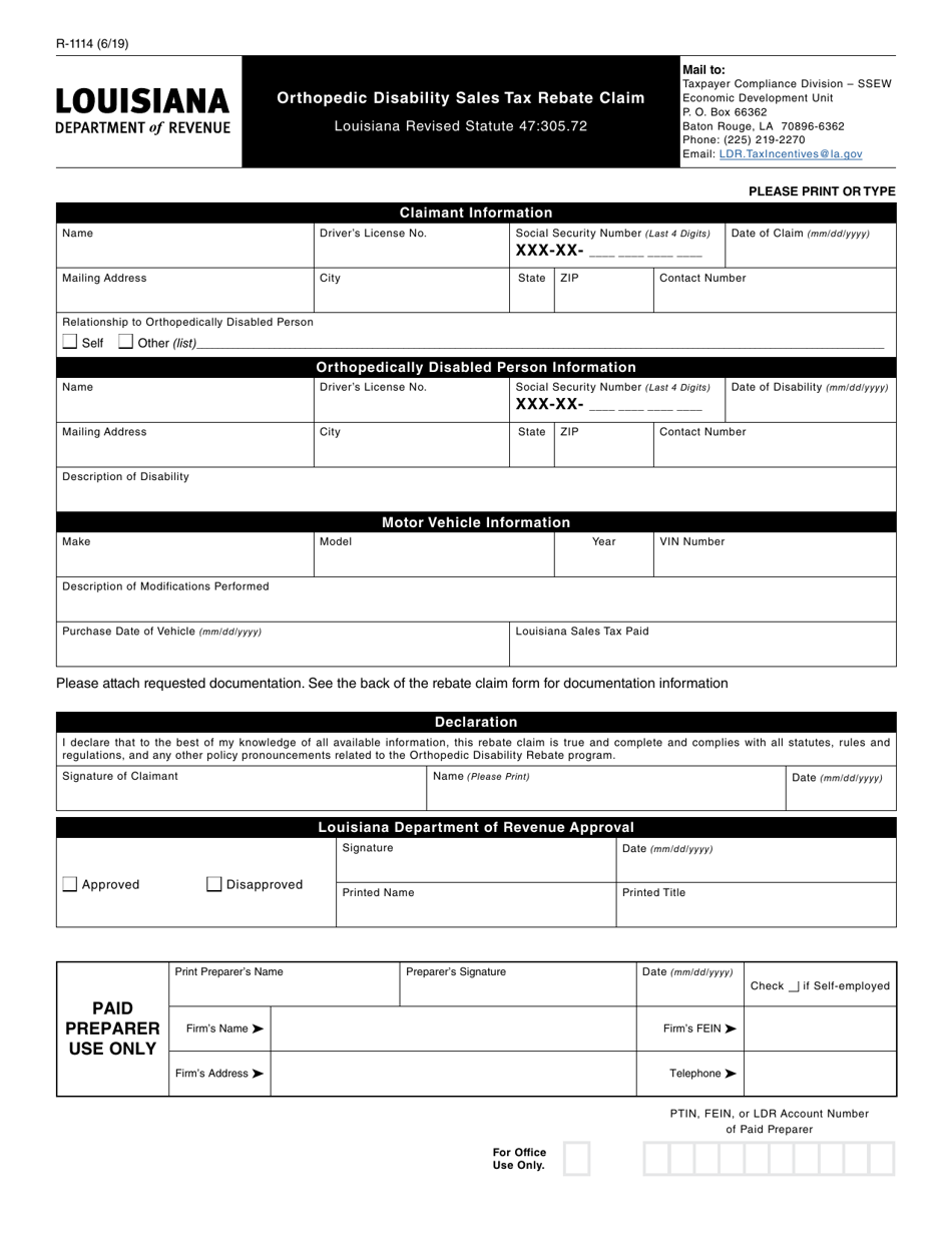 Form R 1114 Download Fillable PDF Or Fill Online Orthopedic Disability 