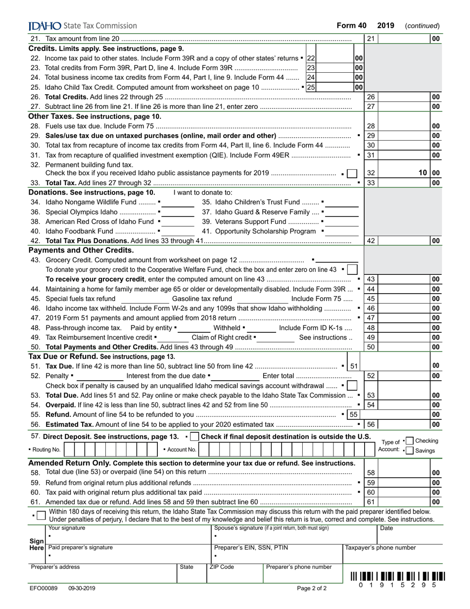 Form 40 (EFO00089) Download Fillable PDF or Fill Online Individual ...