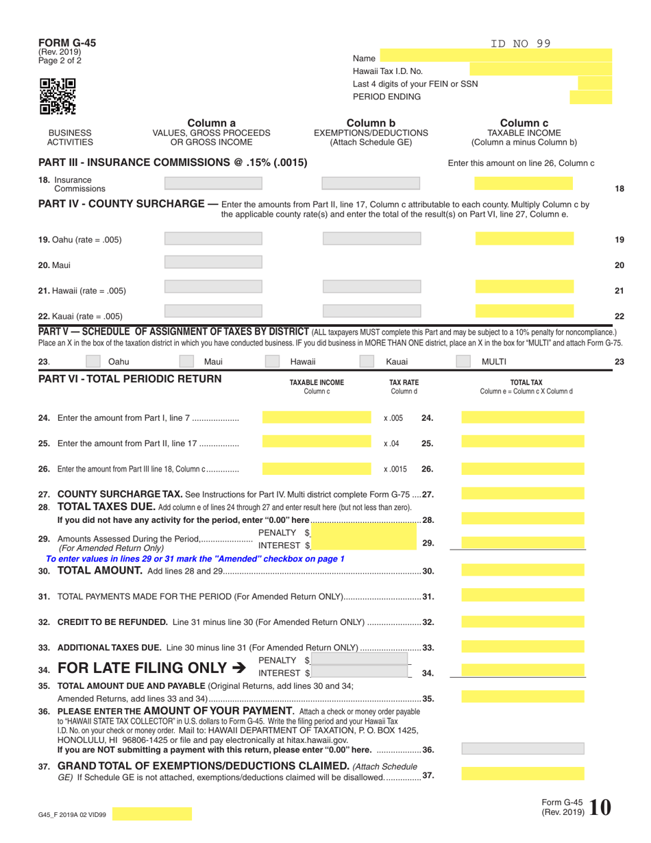 Form G 45 Fill Out Sign Online And Download Fillable PDF Hawaii Templateroller