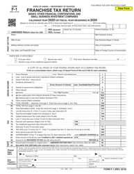 Form F-1 Franchise Tax Return - Banks, Other Financial Corporations, and Small Business Investment Companies - Hawaii