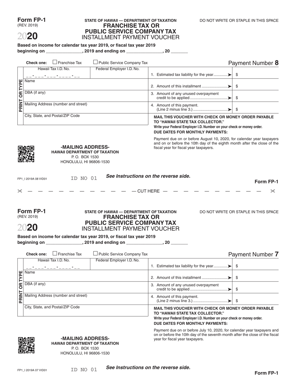 Form FP-1 Franchise Tax or Public Service Company Tax Installment Payment Voucher - Hawaii, Page 7