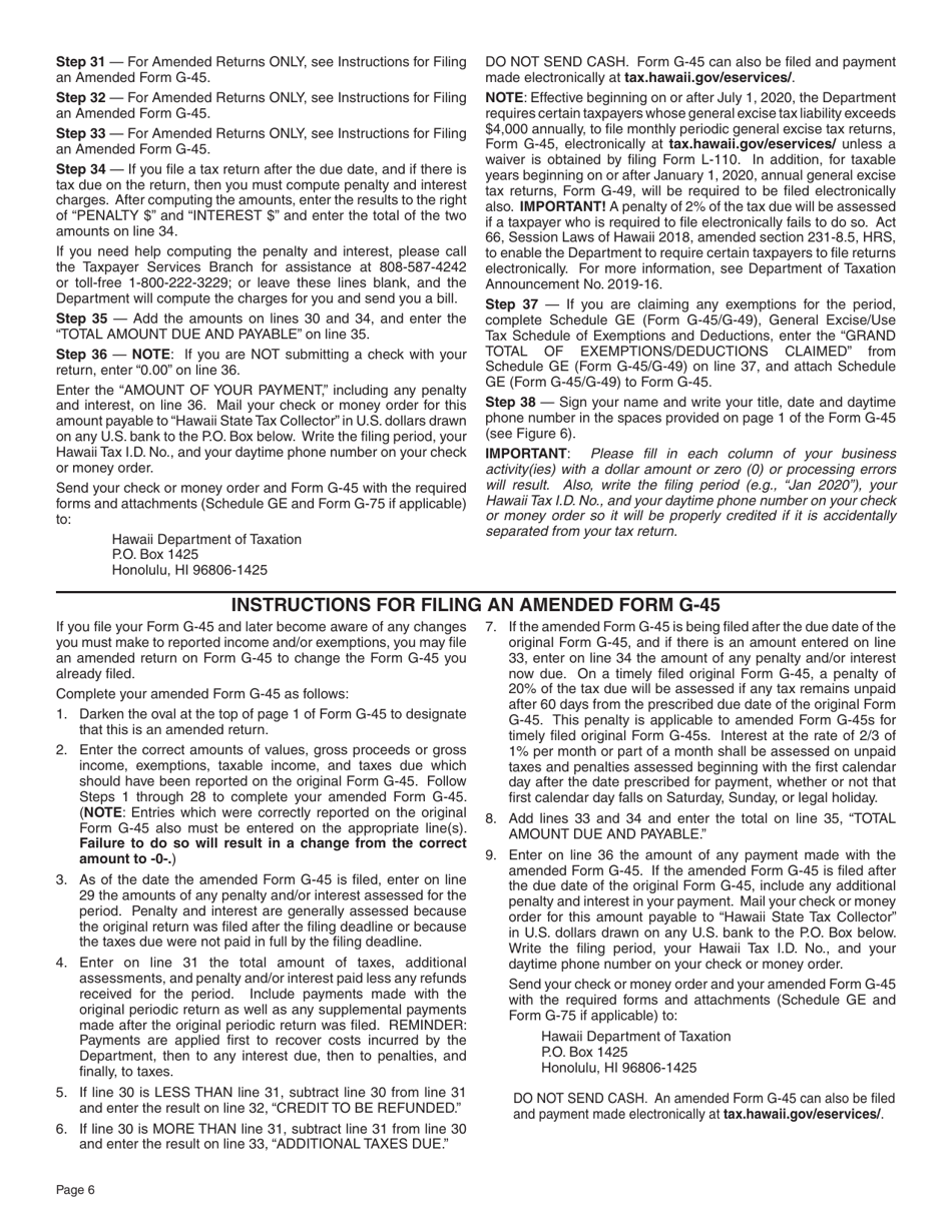 Download Instructions for Form G45 General Excise/Use Tax Return PDF