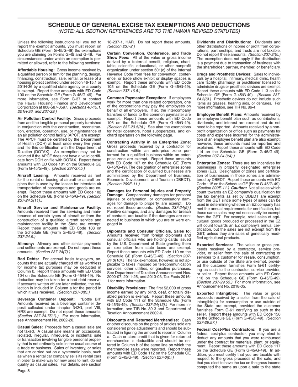 Instructions for Form G-45 General Excise / Use Tax Return - Hawaii, Page 8