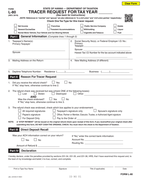 Form L-80 Tracer Request - Hawaii