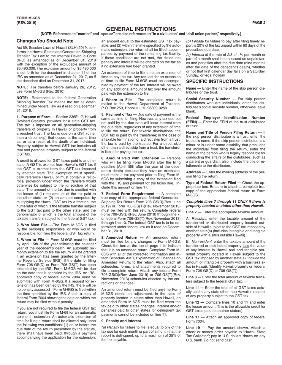 Form M-6GS Hawaii Generation-Skipping Transfer Tax Return - Hawaii, Page 2