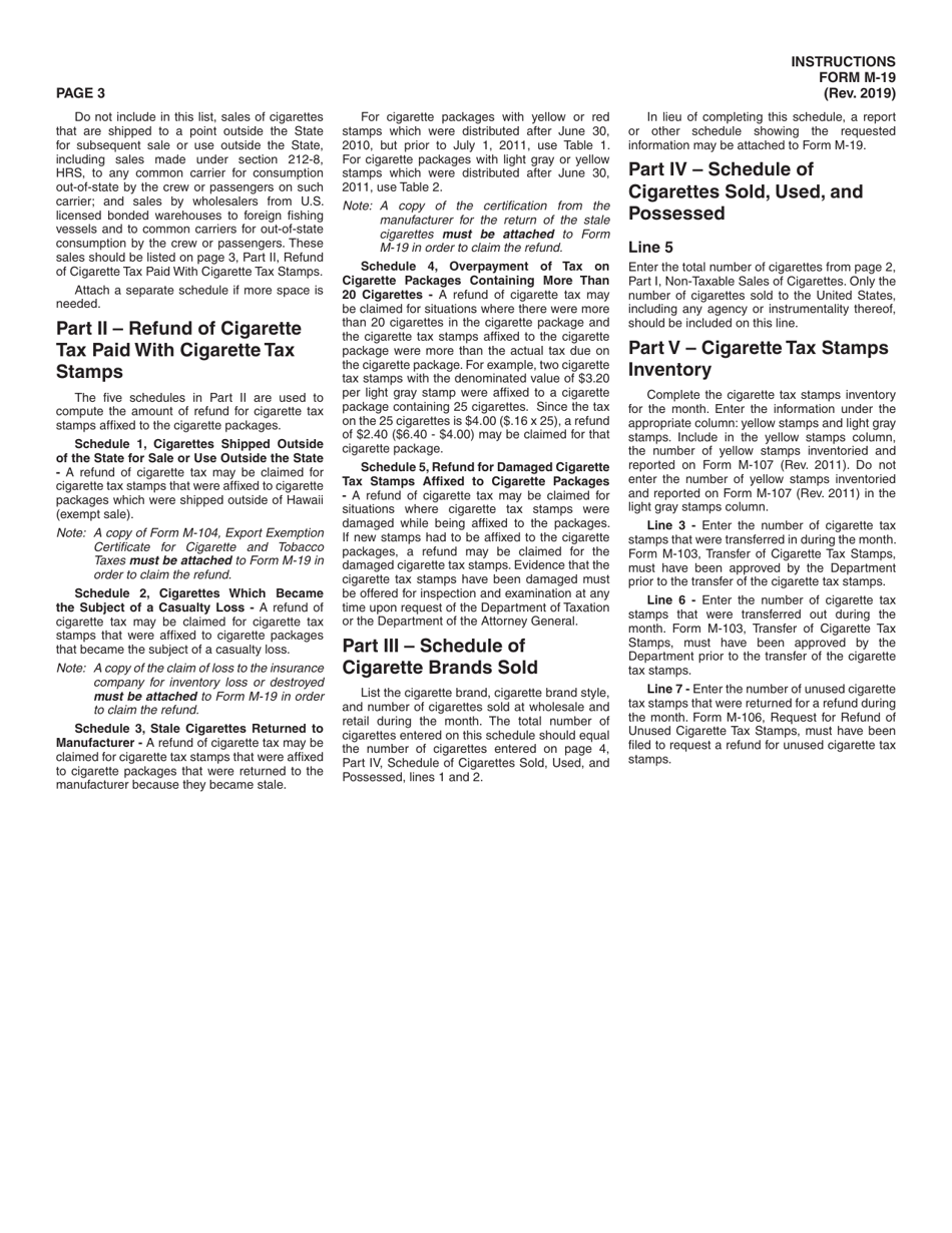 Instructions for Form M-19 Cigarette and Tobacco Products Monthly Tax Return - Hawaii, Page 3