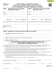 Form M-104 Export Exemption Certificate for Cigarette and Tobacco Taxes - Hawaii