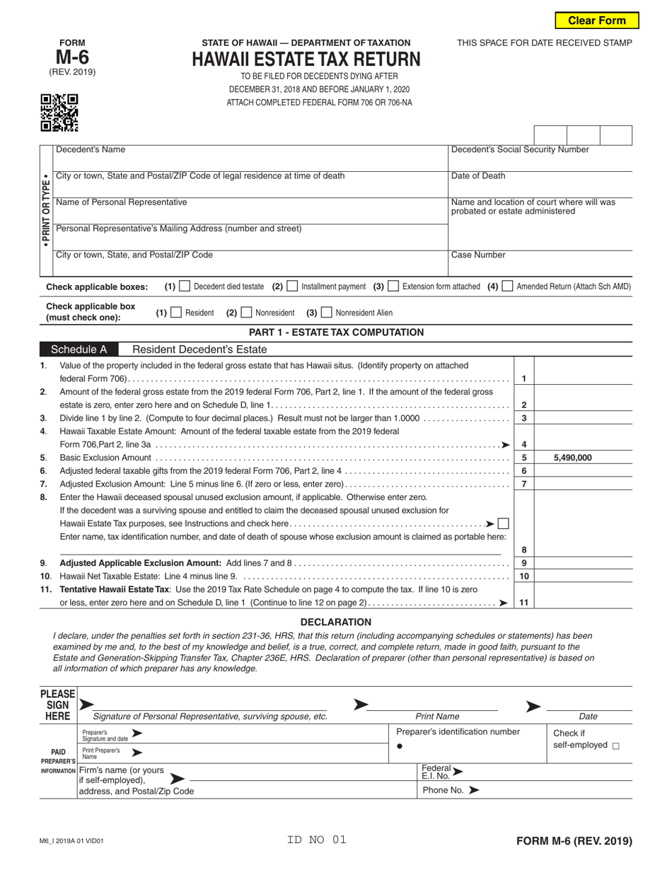 Form M-6 Hawaii Estate Tax Return - Hawaii, Page 1