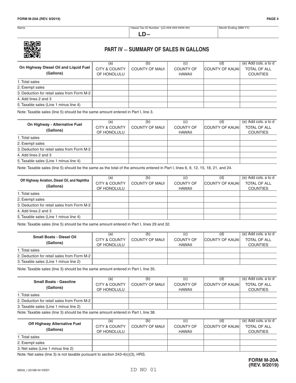 Form M-20A Monthly Return of Liquid Fuel Tax (State and County) and Environmental Response, Energy, and Food Security Tax - Hawaii, Page 4