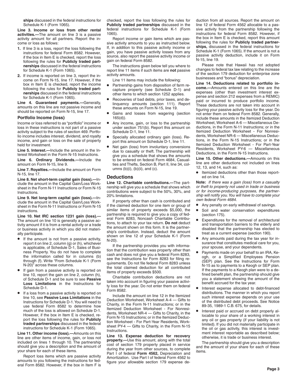 Instructions for Form N-20 Schedule K-1 Partners Share of Income, Credits, Deductions, Etc. - Hawaii, Page 3