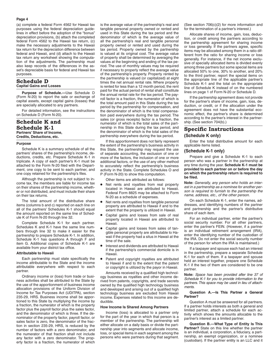 Instructions for Form N-20 Partnership Return of Income - Hawaii, Page 4