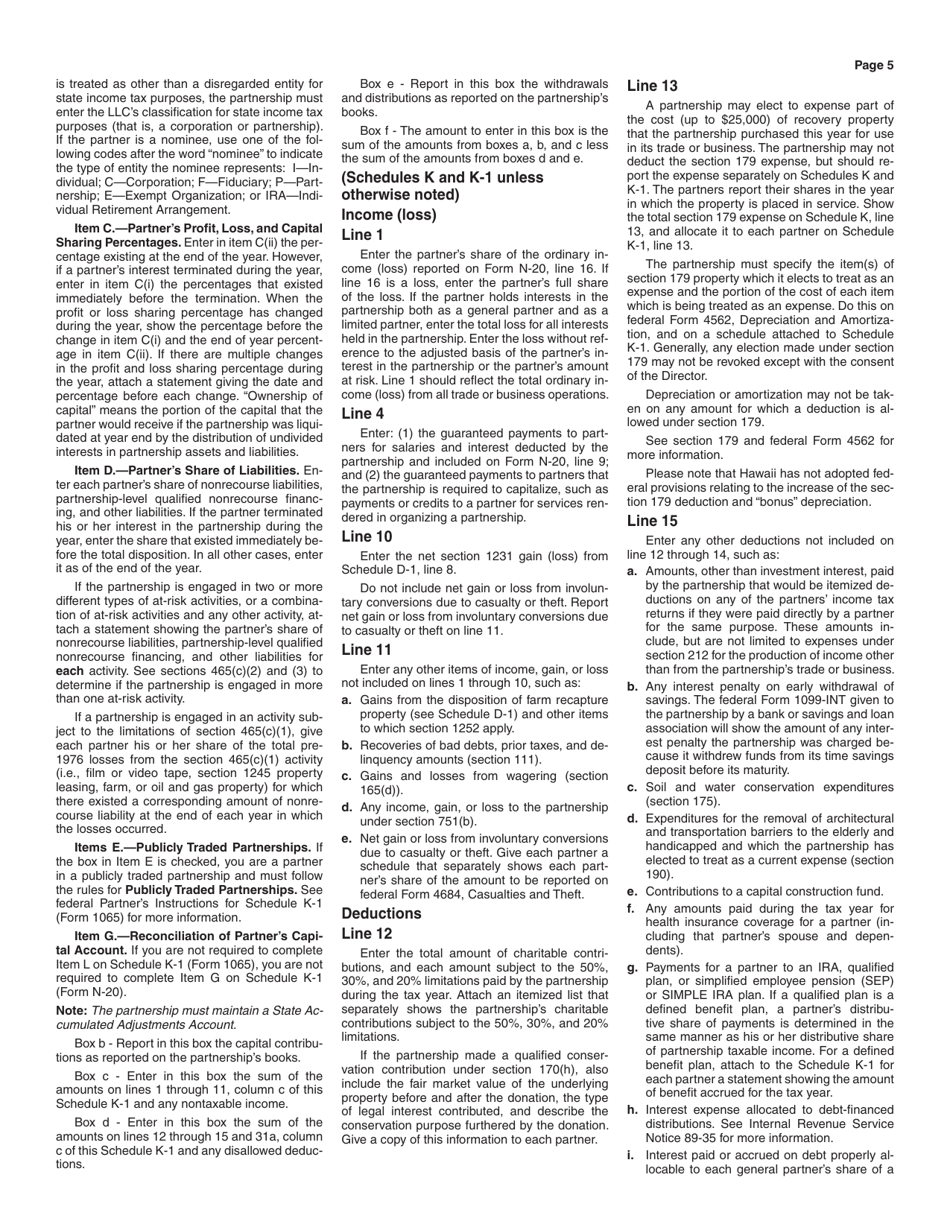 Instructions for Form N-20 Partnership Return of Income - Hawaii, Page 5