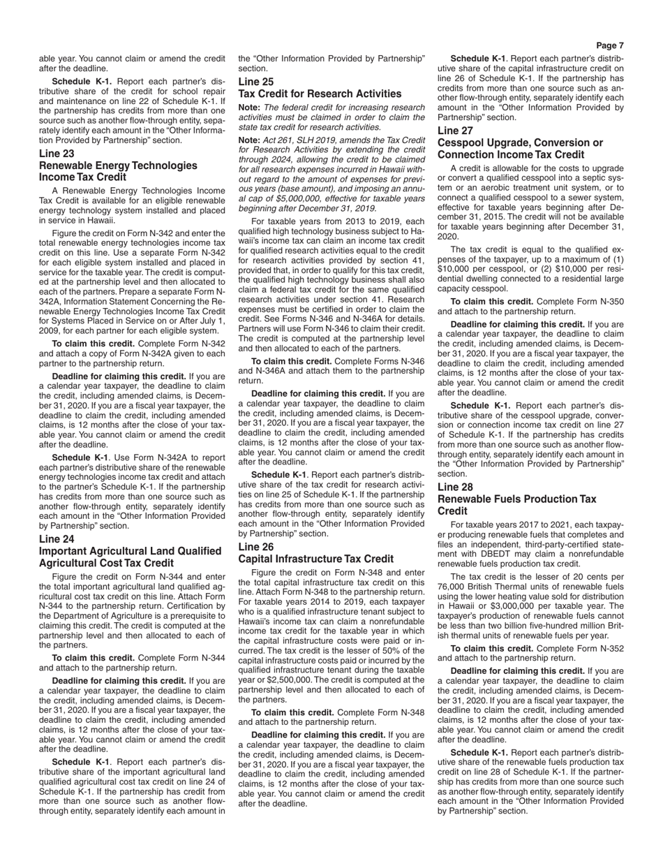 Instructions for Form N-20 Partnership Return of Income - Hawaii, Page 7